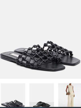NWT Toteme Woven black leather slides
